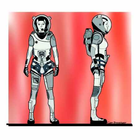 red women in space suits