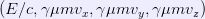 (E/c,\gamma \mu m v_x, \gamma \mu m v_y, \gamma \mu m v_z)